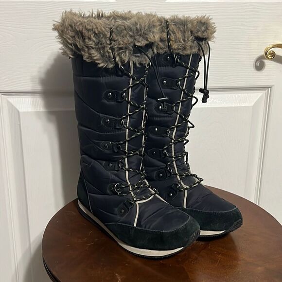🔥🔥 L.L. Bean 284883 Carrabassett Fur Lace-Up Knee High Snow Boots Women Sz 9M - Picture 1 of 9